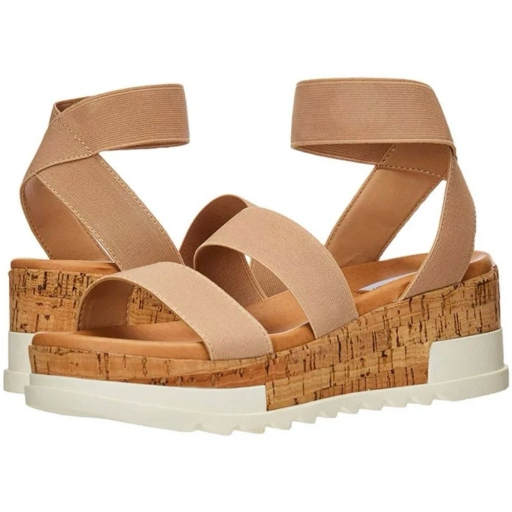 Steve Madden Bandi Beige Open Toe Platform Wedge Strappy Sandals